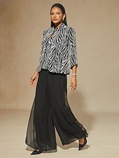  女性用 ドレッシーなトップス ツインセット スパンコール ラインストーン 動物 レオパード エレガント パーティー レディース 七分袖 スタンドカラー レギュラートップス パーティー パーティーイブニングウェア パーティー衣装 Sliver 春 秋 冬