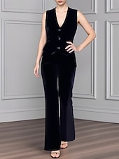 cheap Women's Suits-Women's Sport Coat Set 3 Pieces Suits Formal Wedding Guest Velvet Elegant Simple Long Sleeve Floor Length Peak Lapel Single Breasted