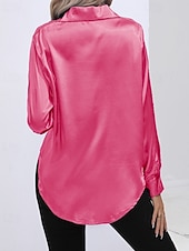abordables Blouses Unies-Femmes Chemise Elegant Haut en satin Chemisier Boutons Uni Élégant ancien manche longue Col de chemise Hauts Réguliers Fête Sortir Jaune Rouge Bleu Roi Rose Gris Été Printemps