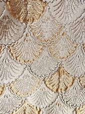 abordables Robes de Soirée en A-Robe de soirée A-Line noir et or à motif en écaille robe formelle élégante mariage formel longueur de sol sans manches épaules dénudées satin avec appliqué en dentelle perlé et plis fente