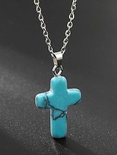 Недорогие Мужские украшения-Мужское рождественское ожерелье с подвеской-крестиком из натурального камня, доступно в нескольких цветах, стильный и модный дизайн, идеально подходит для подарков на праздники