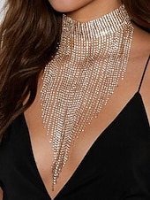 levne Dámský náhrdelník-Dámský zlatý náhrdelník s kamínky a třásněmi - luxusní šperk na koktejlové večírky, večerní akce a formální příležitosti