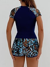 economico Tankini-Costume da bagno tankini da donna 2 pezzi pantaloni corti palmo controllo pancia vita alta slinguato senza schiena vacanza in spiaggia scollatura rotonda floreale con maniche corte