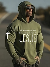 preiswerte 3D-Kapuzenpullis für Männer-Herren Kreuz Jesus Kapuzensweatshirt Pullover-Hoodie Lässiger Hoodie Pullover Mode Täglich Urlaub Lässig Vintage-Retro Mit Kapuze Urlaub Streetwear Festival Blau Schwarz Weiß Rote Grün Drucken Herbst