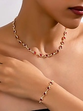 baratos Dia dos Namorados-Conjunto de colar e pulseira com pingente em formato de coração, feito de liga metálica, disponível em diversas cores – acessório perfeito para o Natal e Dia dos Namorados.