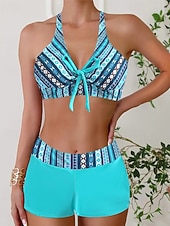 abordables Tankinis-Mujer Bañadores 2 piezas Slips Traje de baño Retazos Espalda al Aire Vacaciones Ropa de playa Floral Escote en Pico Sin Mangas Trajes de baño