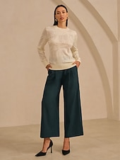  Organza-Wollstrickpullover mit Blumenmuster und Rundhalsausschnitt, lässig, für den Urlaub