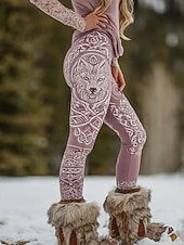 baratos Animais Impressão-Leggings Boho Viking Femininas Férias Estilo Étnico Vintage Comprimento Total Cintura Alta Gráfico Animal Secagem Rápida Respirabilidade Macio Flexível Formal Férias Preto Rosa Azul Cinza Verão