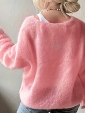 levne Pevné barvy-Dámské Svetr Rolák Elegantní Módní Roztomilý Pevná barva Do V Pletený Dlouhý rukáv Běžné topy Plést Venkovní Domů Denní Vodní modrá Světlá růžová Podzim Zima