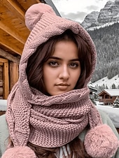 رخيصةأون قبعات نسائية-وشاح نسائي محبوك بغطاء للرأس لعيد الميلاد - مبطن بالصوف المريح، مع تفاصيل بوم بوم، وخيارات متعددة الألوان لأزياء الشتاء، مثالي كهدية في العطلات والأنشطة الخارجية