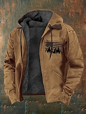 economico Felpa con cappuccio in pile-Per uomo Felpa con cappuccio a zip intera Giacca in Pile Felpa con cappuccio in pile Marrone Con Cappuccio Albero Bandiera Americana Tasca Stampato Sport &amp; Outdoor Casuale Quotidiano Poliestere