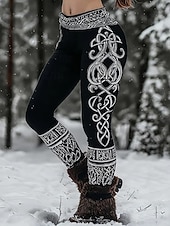  Kvinnenes Viking Boho Leggings Vintage Etnisk Stil Full Lengde Høy Midje Grafisk Abstrakt 3D Trykk Hurtigtørring Pusteevne Myk Stretchy Formell Utendørs Ferie Lys Brun Svart Rosa  Svart Vår