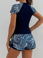 economico Tankini-Costume da bagno tankini da donna 2 pezzi pantaloni corti palmo controllo pancia vita alta slinguato senza schiena vacanza in spiaggia scollatura rotonda floreale con maniche corte