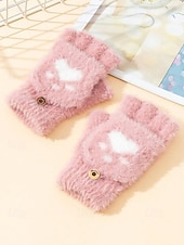 preiswerte Handschuhe für Damen-Damen-Fingerhandschuhe aus flauschigem Strick mit Katzenpfotenmuster – weicher Plüschstoff, in verschiedenen Farben erhältlich, perfekt für Winter und Freizeit.