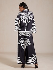 abordables Pantalons-pantalon femme noir imprimé floral jambe droite satin vacances décontracté quotidien printemps été automne