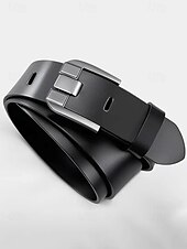 abordables Cinturones de hombre-Cinturón de piel auténtica para hombre – diseño clásico con hebilla de acero inoxidable, perfecto para regalos de Navidad y para uso diario.
