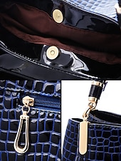 billiga Hand- och toteväskor-Damhandväska i konstläder med krokodilprägling, julklar, finns i rött, blått och svart – snygg vinteraxelväska med justerbar rem och gulddetaljer