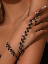 abordables Pulsera de mujer-Conjunto de pulsera y anillo de cristal con hoja de oro para mujer: elegantes joyas de mano con diamantes de imitación para fiestas y eventos nocturnos. &amp;ocasiones especiales