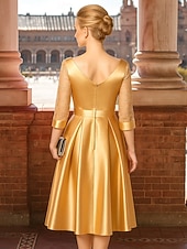billige Te Lengde-A-Line Te Lengde Festkjole Cocktailkjole Bryllupsgjesterkjole Mor til bruden kjole 3/4 Lengde Ermekraft Crew Neck Elegant Vintage Fest med Blonder Folds