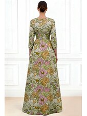 tanie Suknie wieczorowe w kształcie A-Krój A Sięgająca podłoża Suknia wieczorowa Suknia formalna Elegancja Sukienki półformalne Ślub nieformalny / dzienny Rękaw 3/4 W serek Impreza w ogrodzie Ślub Kieszonki Żakard z Plisy Kieszeń