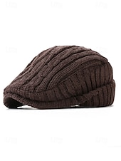 baratos Chapéus Masculinos-Gorro de tricô masculino – forrado com lã para maior aquecimento, diversas cores, design elegante em tricô trançado para atividades ao ar livre no inverno.