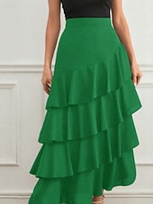 economico Gonne Formali-Per donna Elegante Moda Maxi Vita media Gonne Semplice Arricciato Inelastico Quotidiano Streetwear Vinaccia blu navy Nero Verde Estate