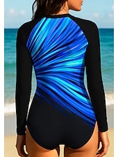 economico Rash Guards Interi-Per donna Muta da Immersione Rash Guard Costume da bagno Set di costumi da bagno A righe Astratto Geometria Con zip UPF50+ Asciugatura Rapida Leggero Manica Lunga Maglia da nuoto Surf Spiaggia Sport