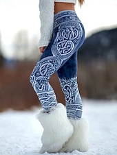cheap Viking print-Women's Viking Boho Leggings Vintage Ethnic Style Casual Full Length High Waist Graphic Abstract 3D Print Quick Dry Breathability Soft Stretchy Street Athleisure Daily Fall Winter