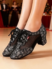 economico Sneakers da danza-Scarpe da ballo da sala da donna in vera pelle e rete - tacchi da allenamento traspiranti professionali per latino/moderno per donne, calzature da ballo leggere e performanti