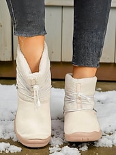 halpa Lumi- ja talvisaappaat-Naisten khakinväriset, leveälestiset, fleecevuorilla varustetut talvisaappaat – lämpimät nilkkurit kiristysnyörillä lumeen, kävelyyn, ulkoiluun ja jokapäiväiseen käyttöön.