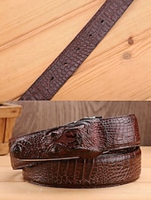 levne Pánské opasky-Pánský opasek z pravé kůže s krokodýlí texturou, více barev, stylový a odolný pro běžné i formální příležitosti