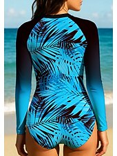 baratos Rash Guards de Uma Peça-Mulheres Segunda-pele para Mergulho Roupa de banho Roupas de Banho Esportivas Floral Tropical Zip Up UPF50+ Secagem Rápida Leve Manga Longa Camisa de Natação Surfe Praia Esportes Aquáticos Verão