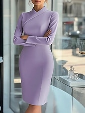 preiswerte Einfaches Kleid-Damen Minikleid Bodycon Etui-Kleid Abendkleid Elegant Mode Modern Täglich Büro Ferien Normale Passform Einfach Langarm Stehkragen Rosa Purpur Leicht Blau Frühling Herbst Winter