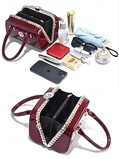 economico Borsette e borse tote-elegante borsa da sera da donna in pelle verniciata, decorata con cristalli, disponibile in rosso e blu navy, perfetta per feste formali e celebrazioni festive