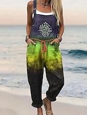 economico Tuta Arte e Design-Per donna Tuta Attivo Floreale Senza Maniche Harem Girocollo Tasca Stampato Quotidiano Casa Vestibilità comoda Blu Rosso Arancione Estate