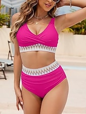 ieftine Seturi de bikini-Costum de baie pentru femei bikini cu 2 piese cu umeri cu arcuri subțire fără spate de vacanță pentru plajă solid decolteu în V fără mâneci