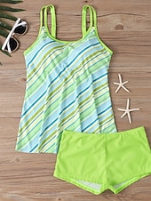 رخيصةأون مايوهات تانكيني-بدلة سباحة نسائية تانكيني قطعتين شورتات تحكم في البطن عالية الخصر نحيف بدون ظهر ملابس شاطئ إجازة مزينة بأنماط بيزلي برقبة على شكل حرف U بدون أكمام