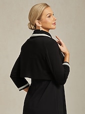 זול בלייזרים וחליפות-בגדי ריקוד נשים כפתור למעלה Ruched קפלים חרוזים אלגנטית שרוול 4\3 צווארון V Crop Tops עבודה אורחת חתונה לבוש קוקטייל שחור אביב סתיו חורף