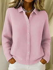 economico Cardigan Pieno-Per donna Felpa Cardigan Elegante Casual Morbido Colore Puro A Coste Collo ripiegato Colletto a Camicia Lavorato a maglia Manica Lunga Top Regolari Maglia Quotidiano All'aperto Weekend Blu Rosa