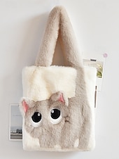 tanie Torby i torebki-damska pluszowa torba typu tote z motywem kociej buzi, dostępna w wielu kolorach, z miękkiego futerka, o uroczym i zabawnym designie, idealna na niezobowiązujące wyjścia i jako prezent