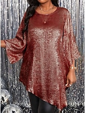 abordables T-shirt uni-Nouvel An Femmes Chemise ancien Tropical Élégant Hauts Longs robe demoiselle d honneur Tenue de soirée Fête Rose Claire Rouge Bleu Roi Bleu Ciel Dorée Automne Hiver