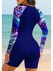 abordables Rash Guards Une Pièce-Femmes Combinaison de Plongée Rash Guard Maillot de bain Ensemble maillot de bain Abstrait Coussin amovible ​fermeture éclair sur le devant Jambe mi-cuisse Protection Solaire UV UPF50+ Ultra Léger