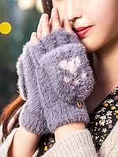 preiswerte Handschuhe für Damen-Damen-Fingerhandschuhe aus flauschigem Strick mit Katzenpfotenmuster – weicher Plüschstoff, in verschiedenen Farben erhältlich, perfekt für Winter und Freizeit.