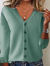 preiswerte Strickjacken und Oberbekleidung-Damen Pullover Strickjacke Mode Streetwear Täglich Einfarbig Gerippt V Ausschnitt Gestrickt Langarm Normale Oberteile Stricken Ferien Ausgehen Wochenende Schwarz Weiß Herbst Winter