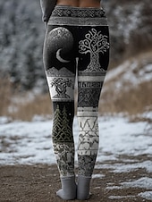 levne Viking tisk-Legíny Viking Boho pro ženy vintage etnický styl plná délka vysoký pas grafika abstraktní 3D tisk rychlé schnutí prodyšné měkké elastické formální dovolená růžové léto jaro podzim zima regular fit