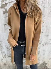 preiswerte Kapuzenjacke-Damen Wintermantel Kapuzenjacke Warm Bequem Reißverschluss Tasche Lässig Einfach Outdoor Urlaub Heim Alltagskleidung Lang Mit Kapuze Normale Passform Langarm Oberbekleidung Schwarz Rote Kamel Herbst