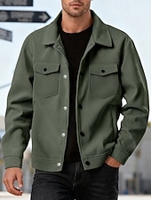 economico Giubbotti Casual-Per uomo Giacca Leggera Giacca Camicia Giacca Casual All'aperto Streetwear Tasca Bottoni Primavera &amp; Autunno Autunno &amp; Inverno Semplice Streetwear Quotidiano Collo ripiegato Regolare Nero Marrone