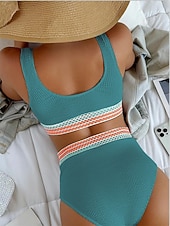 abordables Conjuntos de bikini-Bikini de mujer de 2 piezas bañador control de abdomen cintura alta delgada sin espalda vacaciones playa ropa color sólido cuello en V sin mangas trajes de baño