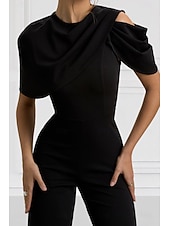 preiswerte Overalls für Mütter-Overalls Bodenlang Brautmutterkleid Kurzarm Rundhalsausschnitt Elegant Einfach Formell Hochzeitsgast Familientreffen Stretchstoff mit Einfarbig