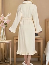 billiga Loungewear till damer-Dam Morgonrock Ledigt Ren färg Ficka Hem Dagligen Säng Långärmad Tröjkrage Svart Vit Rodnande Rosa Rubinrött Purpur Höst Vinter Lös passning